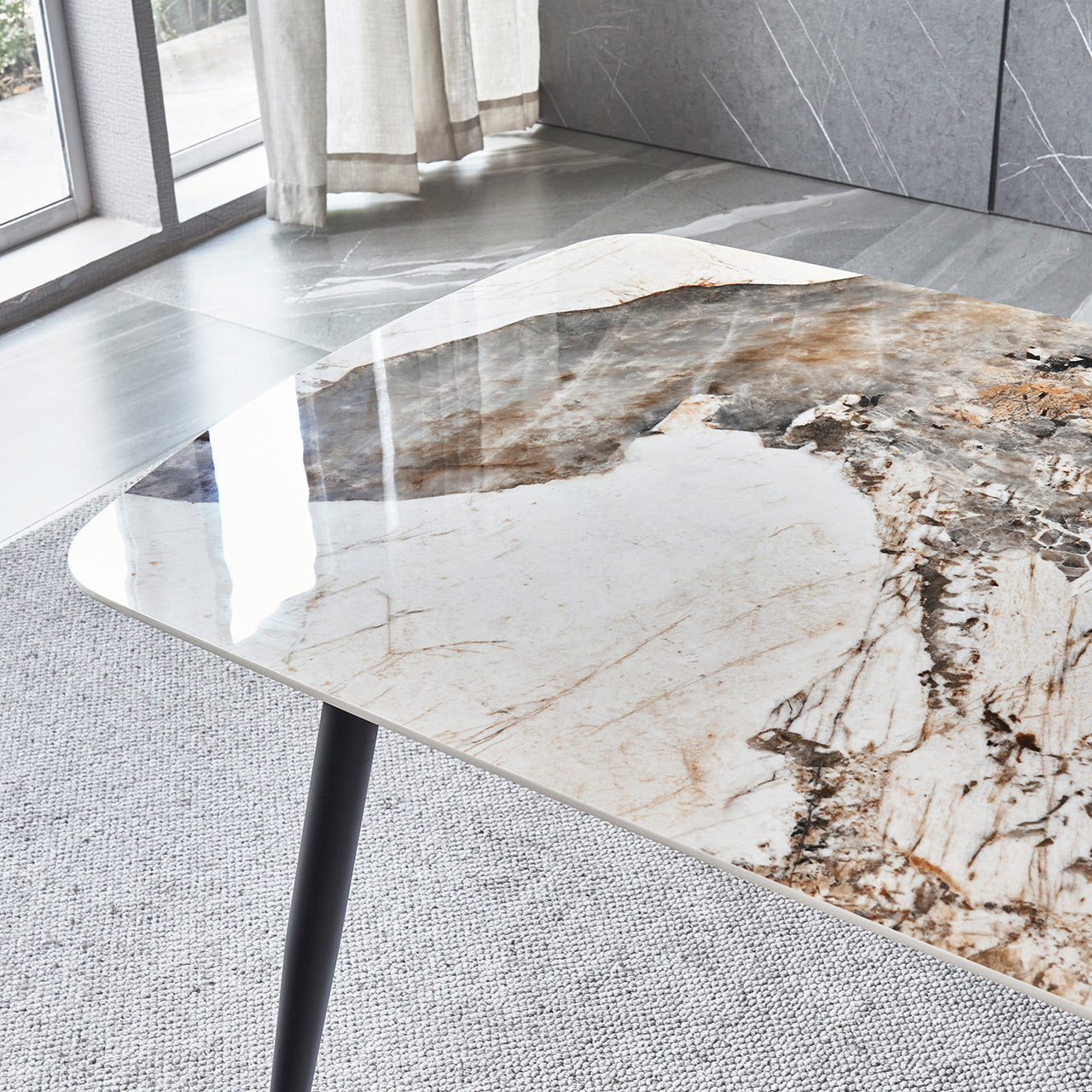 Contemporary Stone Dining Table Set 1/4/5/7 Pieces Dining Set with Solid Back Chairs