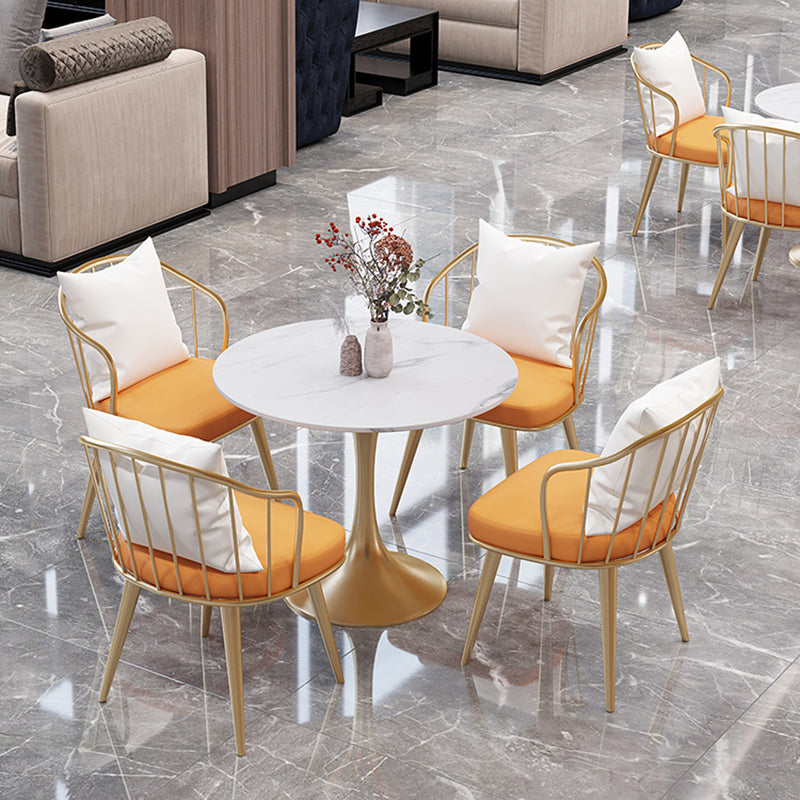 Round Dining Table Set with Metal Chairs 1/5 Pieces Modern Dining Set for Home