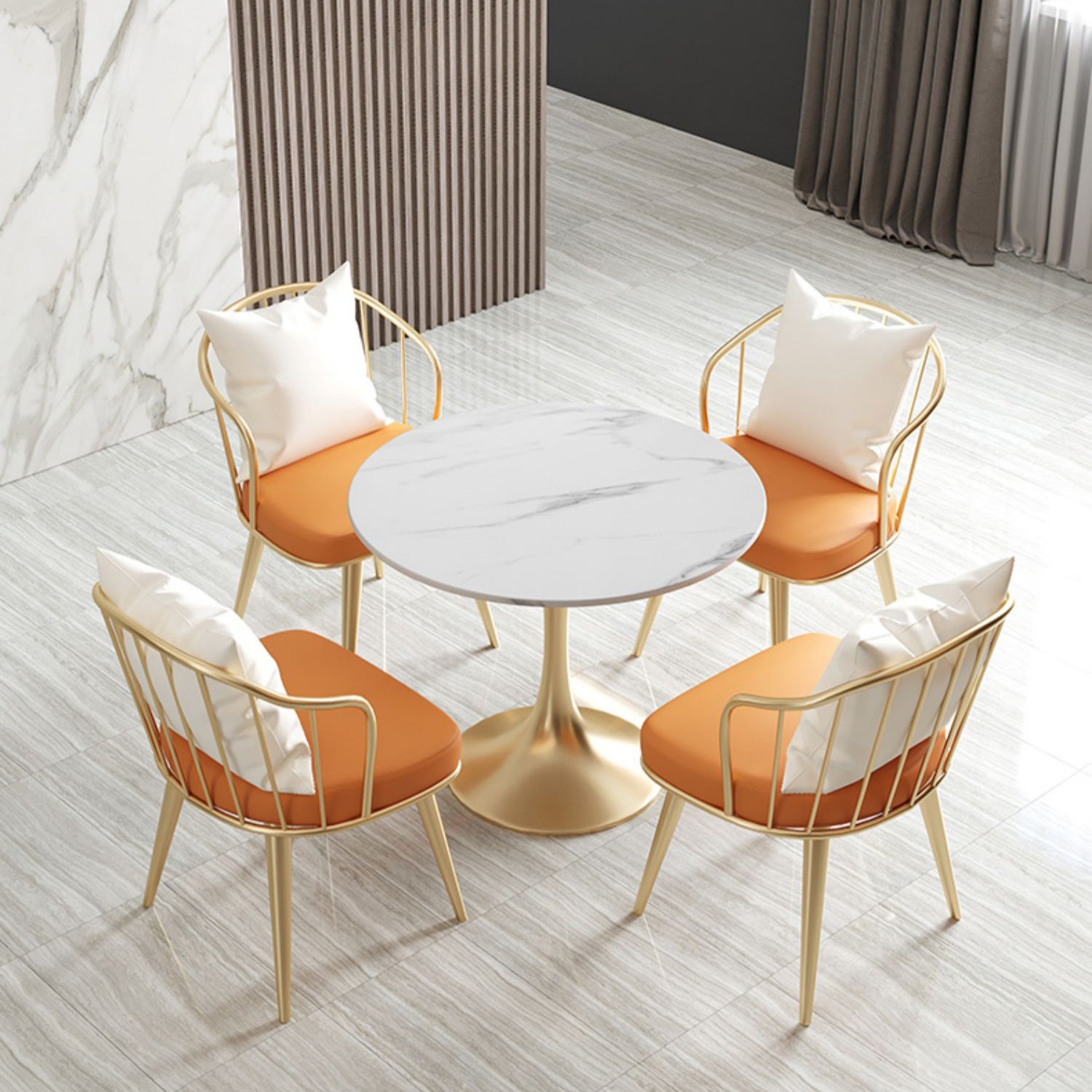 Round Dining Table Set with Metal Chairs 1/5 Pieces Modern Dining Set for Home