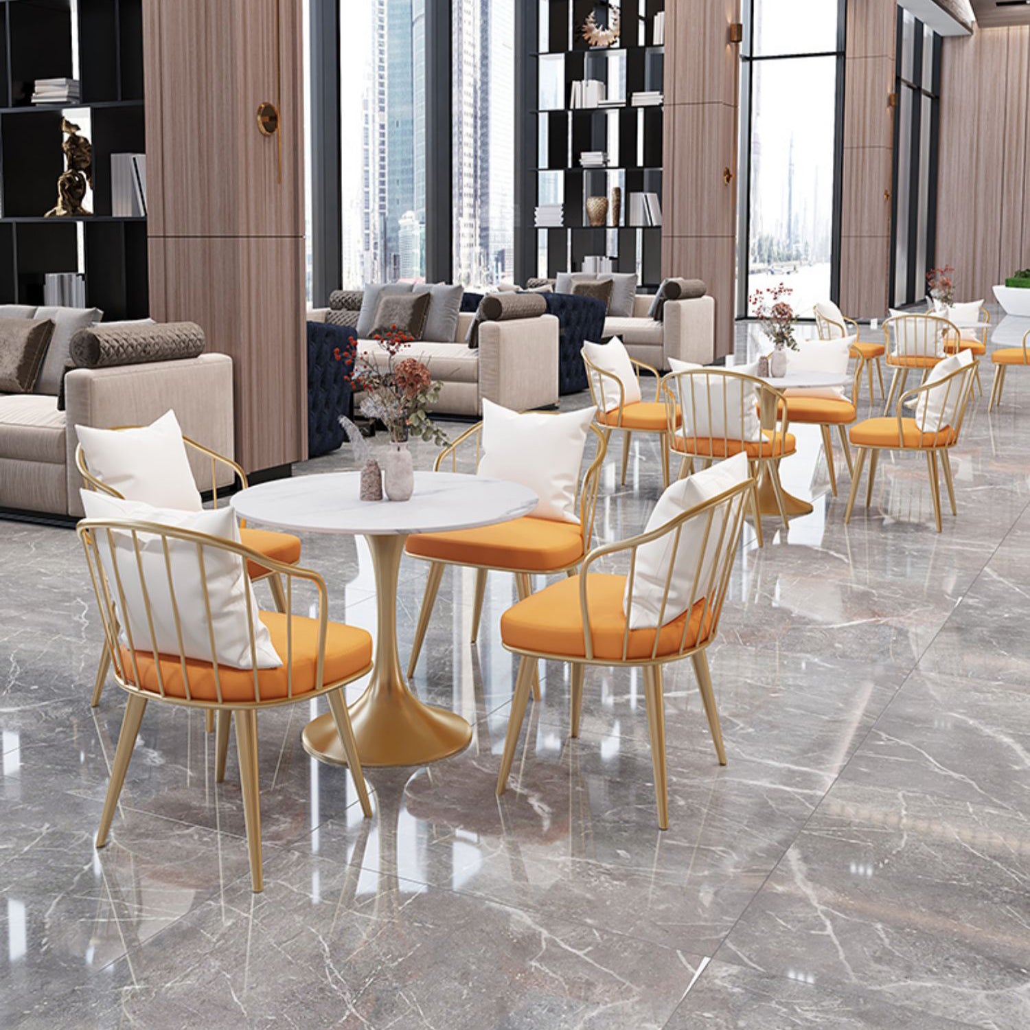 Round Dining Table Set with Metal Chairs 1/5 Pieces Modern Dining Set for Home