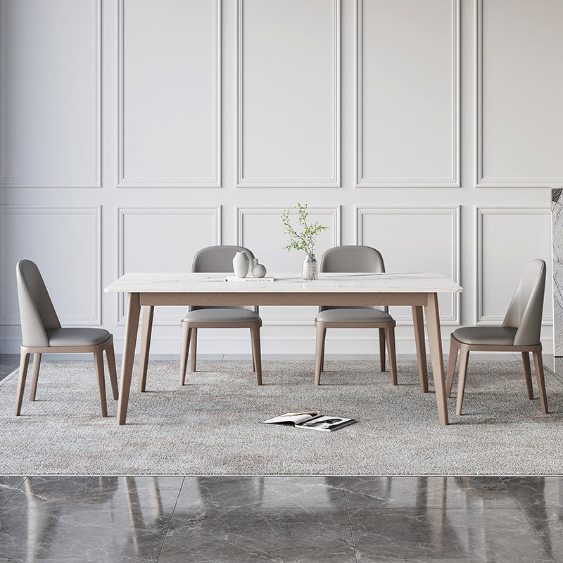 Stone Dining Table Set with Wooden Frame 1/4/5/7 Contemporary Pieces Dining Set