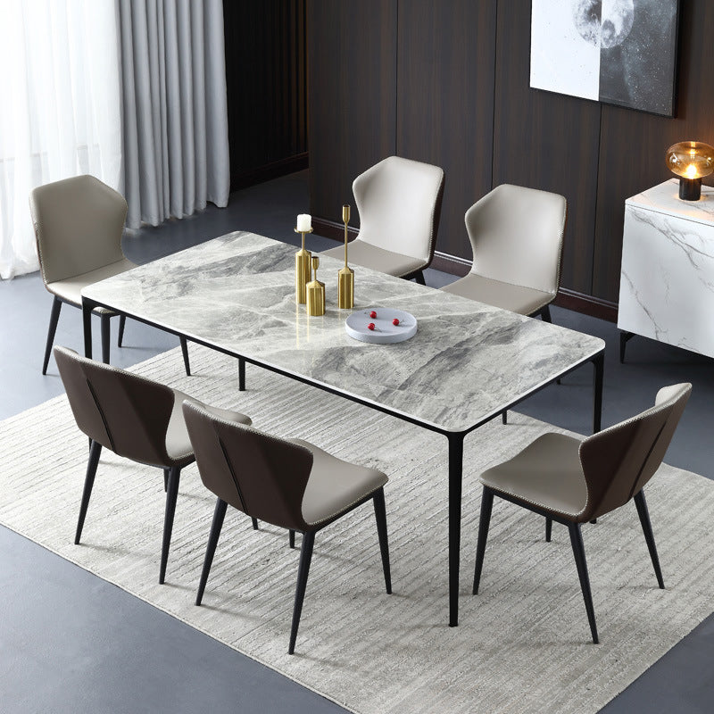 Glossy Gray Stone Dining Table Set 1/4/5/7 Pieces Modern Dinette Set for Kitchen