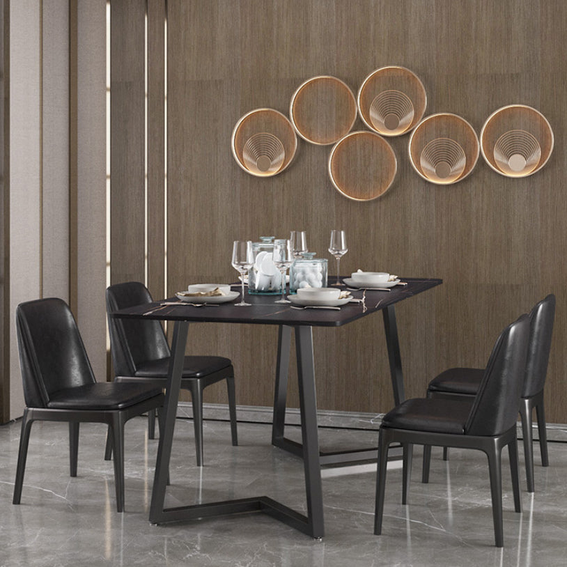 Polished Finish Dinette Set with Black Chairs 1/4/5/7 Pieces Glam Dining Table Set