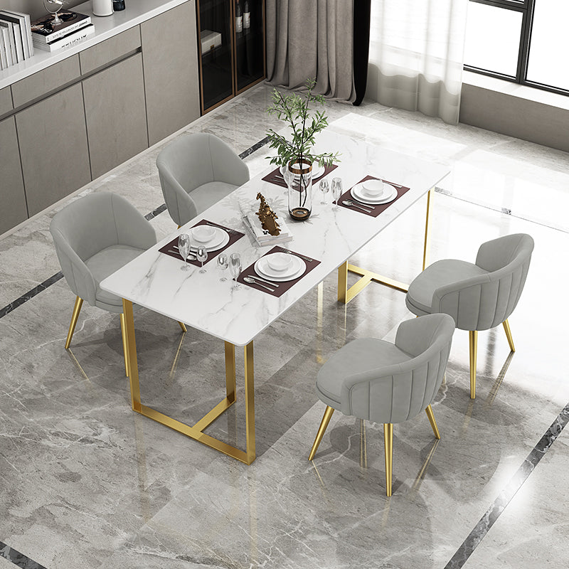 Contemporary Dining Set 1/5 Pcs Rectangle Stone Dining Table with Upholstered Chairs