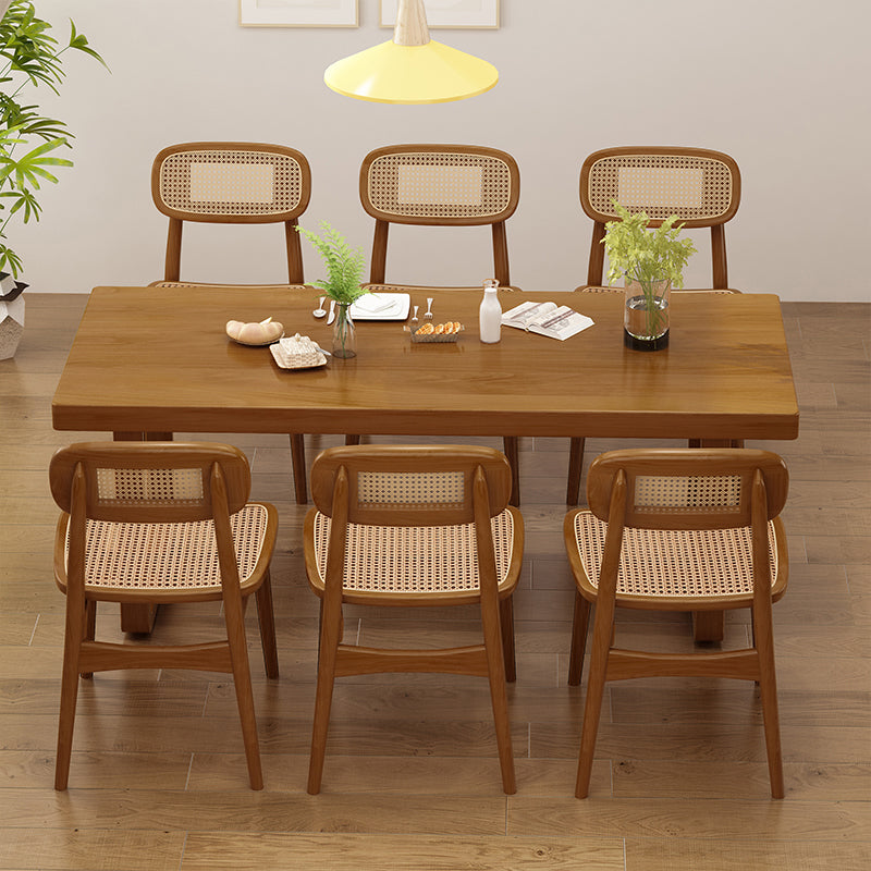 Modern Dining Set 1/5/7 Pcs Solid Wood Dining Table and Chairs in Brown