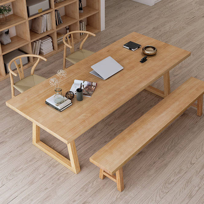 Contemporary Natural Office Desk Rectangular Solid Wood Writing Desk