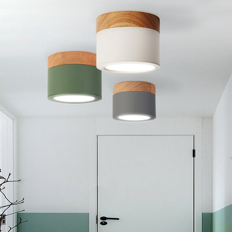 Cylinder Modern Flush Mount Metal and Wood LED Ceiling Flush Lighting