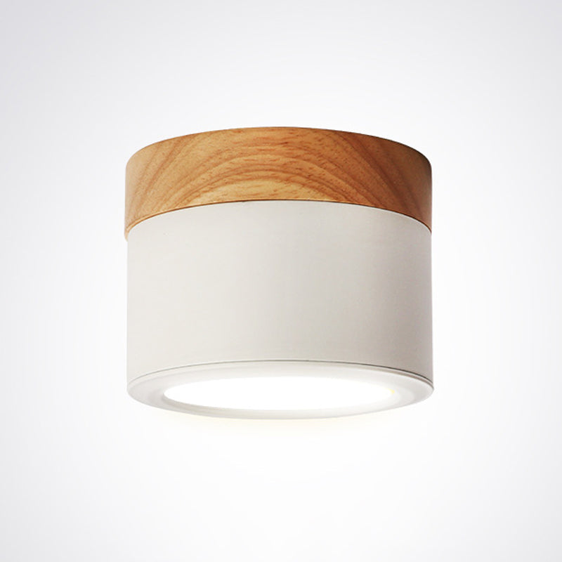 Cylinder Modern Flush Mount Metal and Wood LED Ceiling Flush Lighting