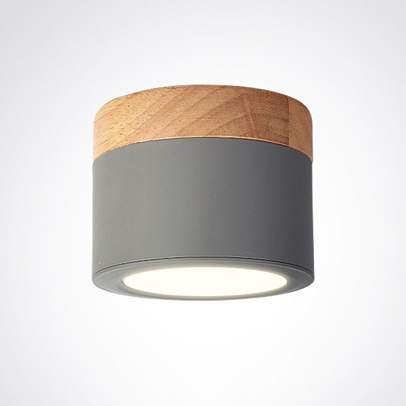 Cylinder Modern Flush Mount Metal and Wood LED Ceiling Flush Lighting