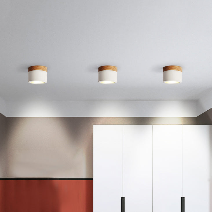 Cylinder Modern Flush Mount Metal and Wood LED Ceiling Flush Lighting