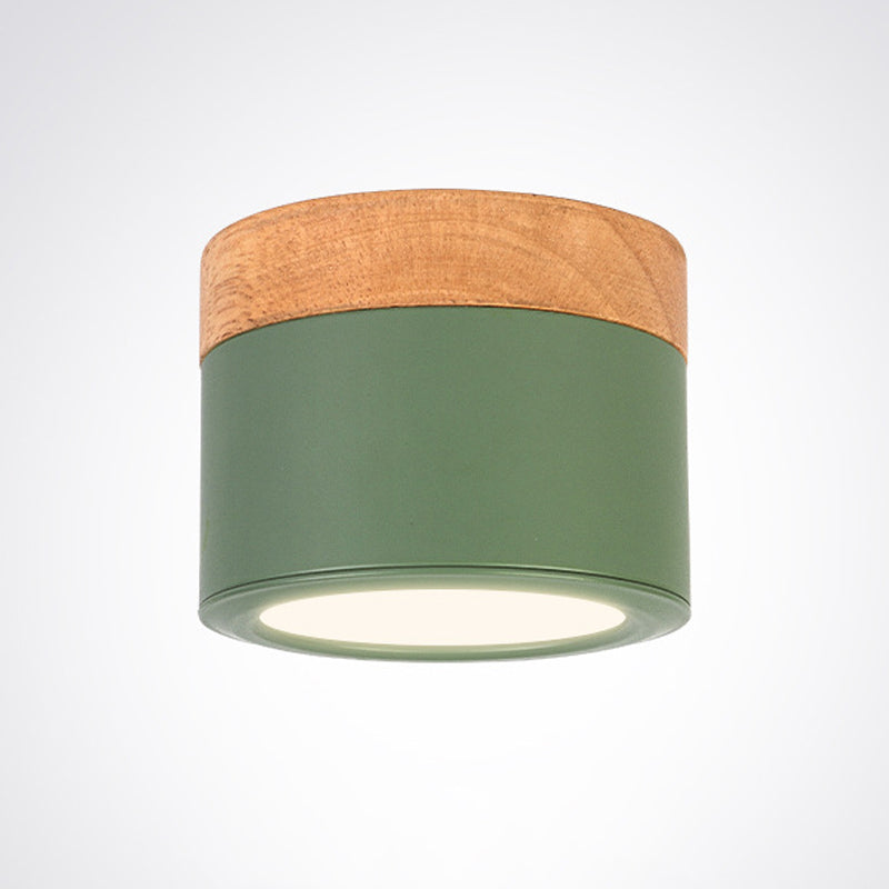 Cylinder Modern Flush Mount Metal and Wood LED Ceiling Flush Lighting