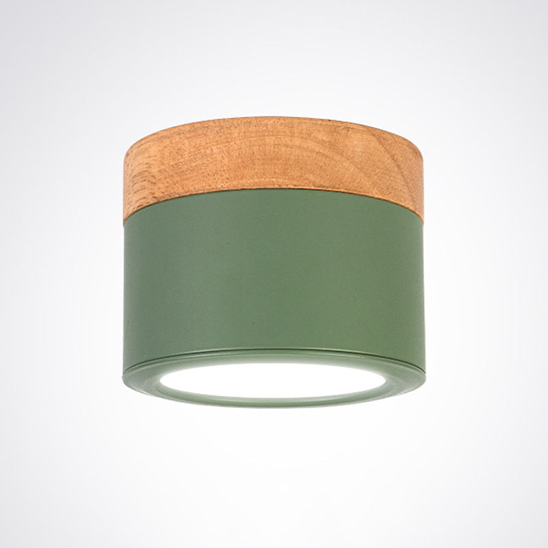 Cylinder Modern Flush Mount Metal and Wood LED Ceiling Flush Lighting
