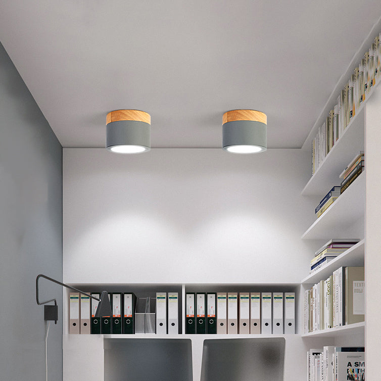 Cylinder Modern Flush Mount Metal and Wood LED Ceiling Flush Lighting