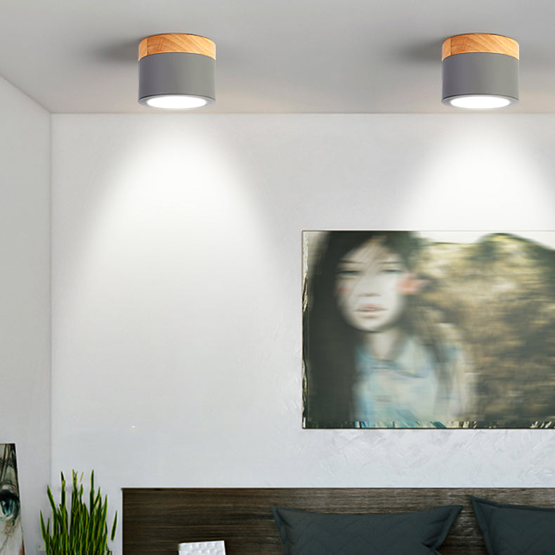 Cylinder Modern Flush Mount Metal and Wood LED Ceiling Flush Lighting