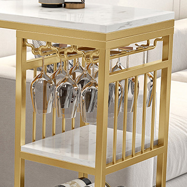 Glam 1/3 Pieces Bar Table Set Rectangle Stone Counter Table with Stools for Cafe