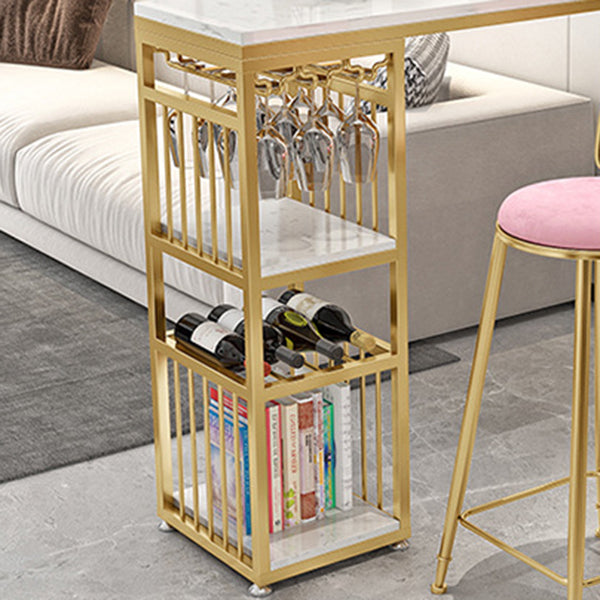 Glam 1/3 Pieces Bar Table Set Rectangle Stone Counter Table with Stools for Cafe