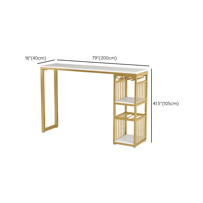 Glam 1/3 Pieces Bar Table Set Rectangle Stone Counter Table with Stools for Cafe