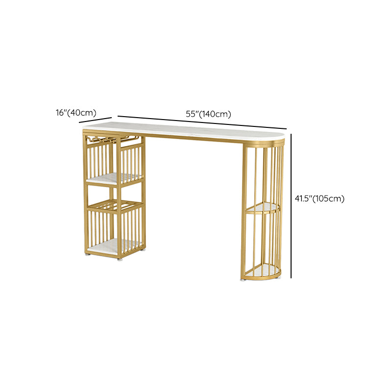 Glam 1/3 Pieces Bar Table Set Rectangle Stone Counter Table with Stools for Cafe