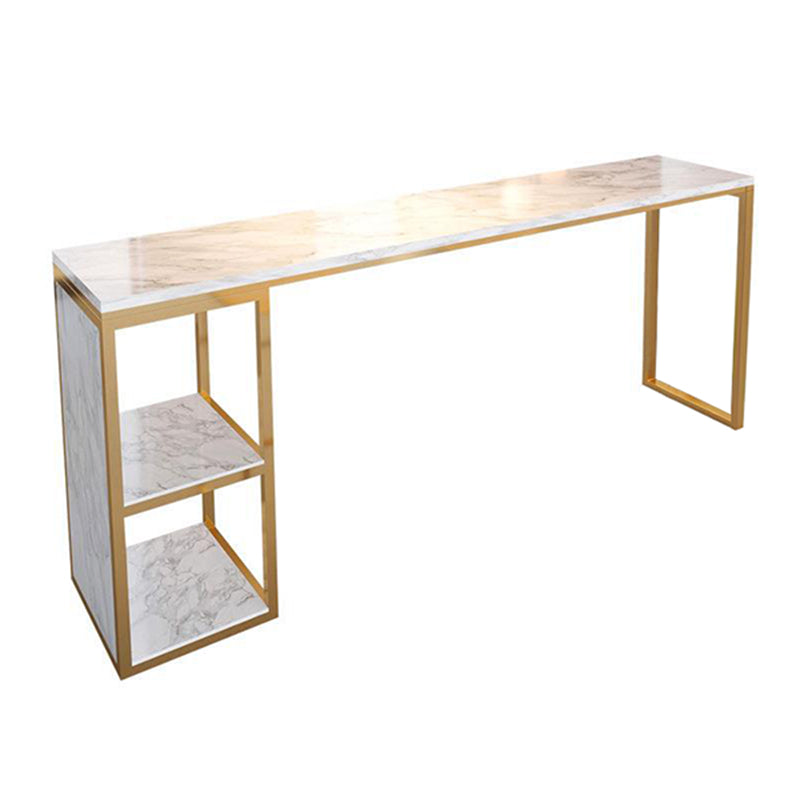 Glam 1/3 Pieces Bar Table Set Rectangle Stone Counter Table with Stools for Milk Tea Shop