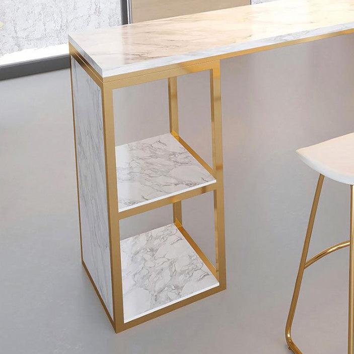 Glam 1/3 Pieces Bar Table Set Rectangle Stone Counter Table with Stools for Milk Tea Shop