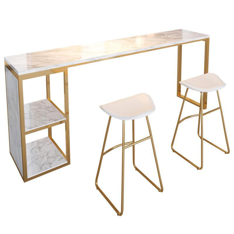 Glam 1/3 Pieces Bar Table Set Rectangle Stone Counter Table with Stools for Milk Tea Shop