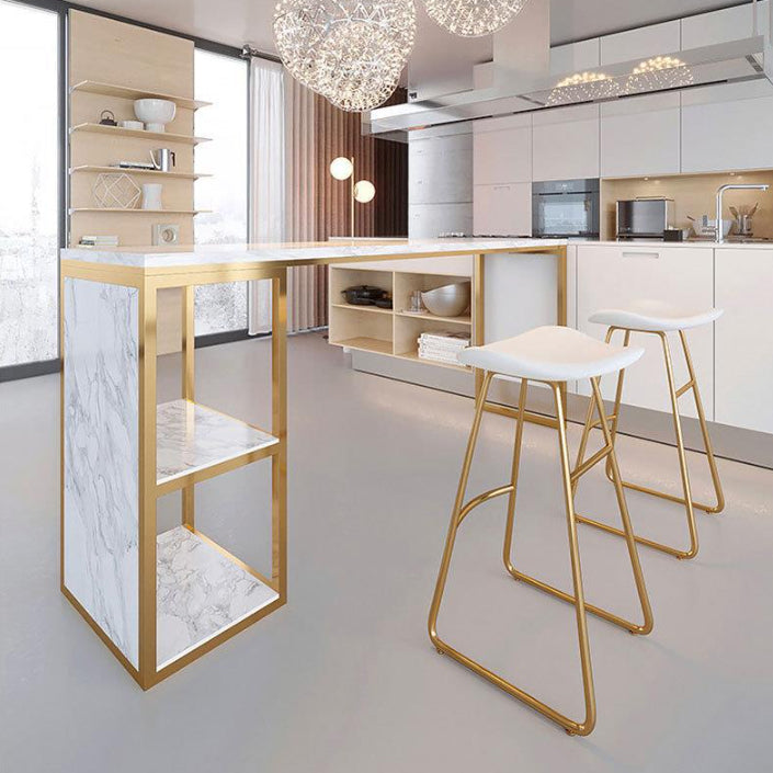 Glam 1/3 Pieces Bar Table Set Rectangle Stone Counter Table with Stools for Milk Tea Shop