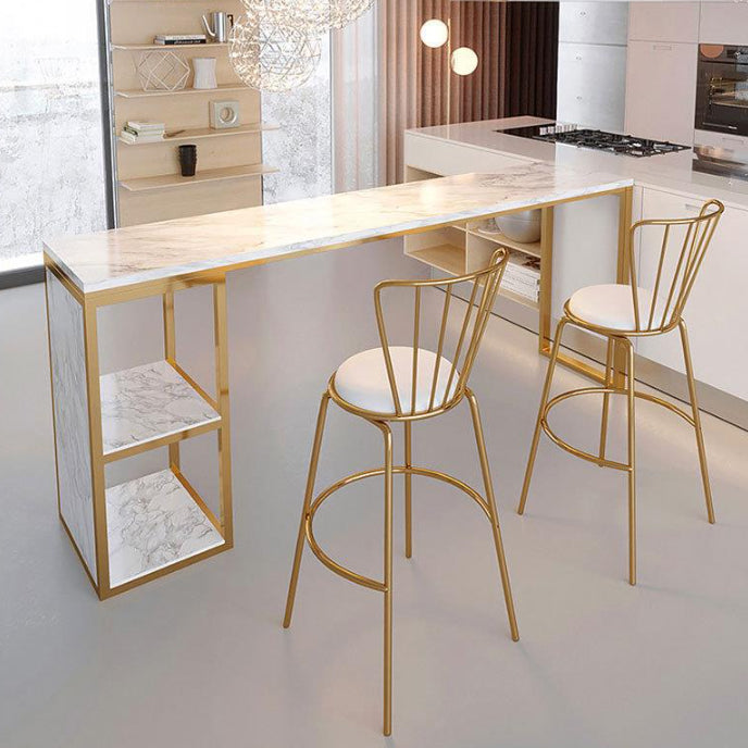 Glam 1/3 Pieces Bar Table Set Rectangle Stone Counter Table with Stools for Milk Tea Shop