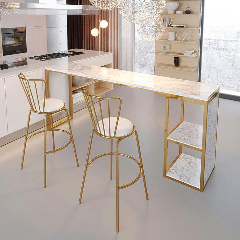 Glam 1/3 Pieces Bar Table Set Rectangle Stone Counter Table with Stools for Milk Tea Shop