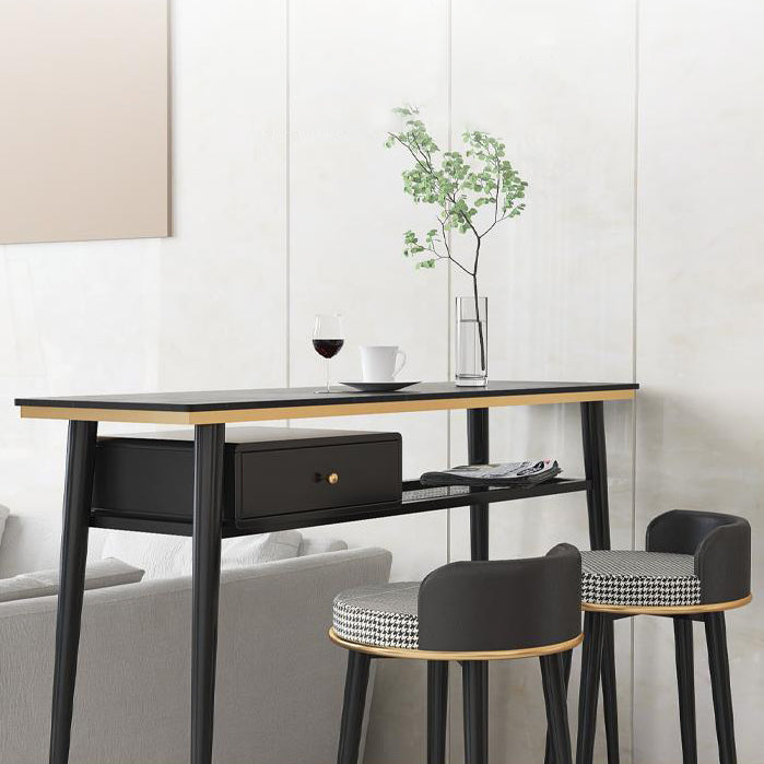 Indoor Metal Pub Set 1/3 Pcs Bar Table with Stone Top and Low Back Bar Stools