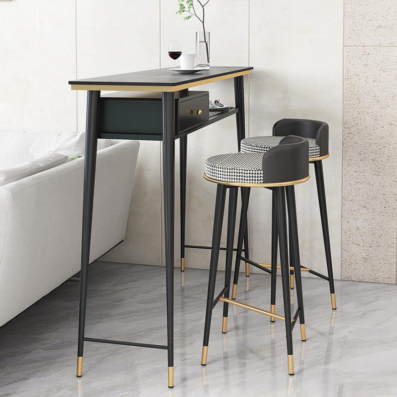 Indoor Metal Pub Set 1/3 Pcs Bar Table with Stone Top and Low Back Bar Stools