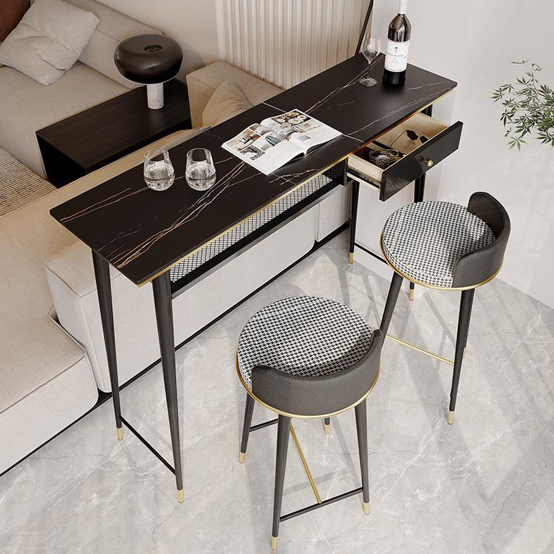 Indoor Metal Pub Set 1/3 Pcs Bar Table with Stone Top and Low Back Bar Stools