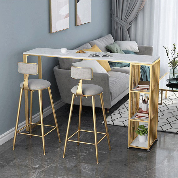 Industrial Sintered Stone Pub Set 1/3 Piece Storage Bar Table with Upholstered Stool