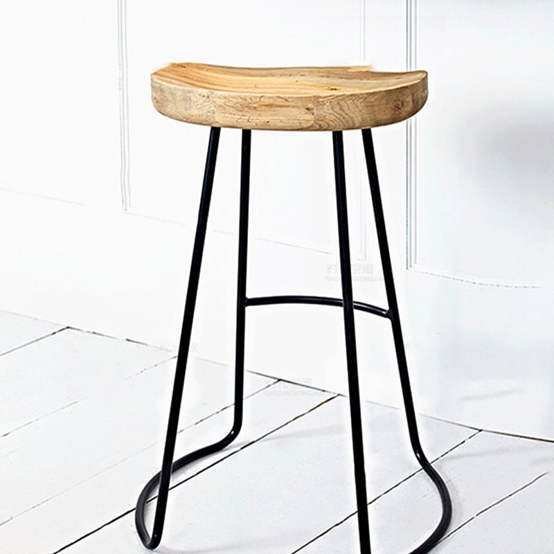 Modern Armless Backless Counter Stool Iron Bar Stool with Wooden Seat for Bar