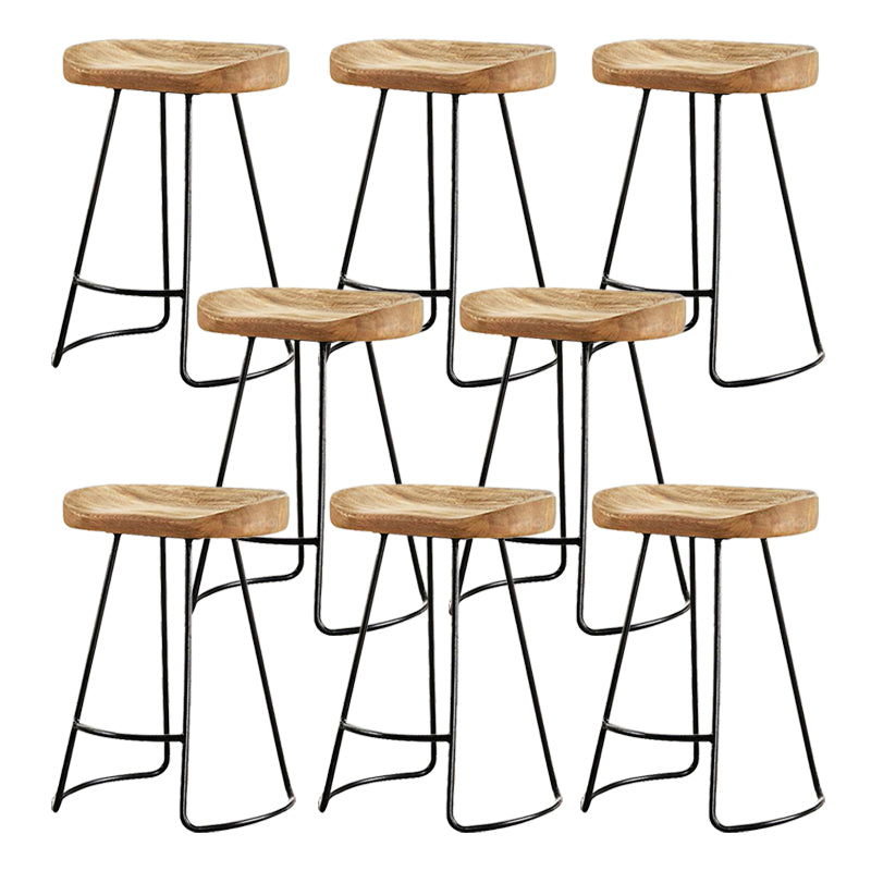 Modern Armless Backless Counter Stool Iron Bar Stool with Wooden Seat for Bar