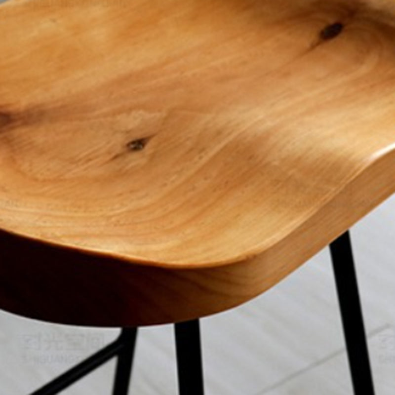 Modern Armless Backless Counter Stool Iron Bar Stool with Wooden Seat for Bar