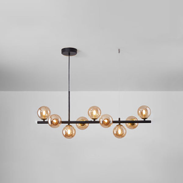 Amber Glass Ball Pendant Postmodern 7/9/11 Lamp Black/Gold Kitchen Island Lamp
