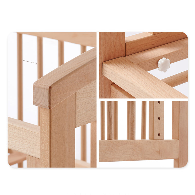 Modern Style Solid Wood Crib Rectangle Indoor Crib with Casters