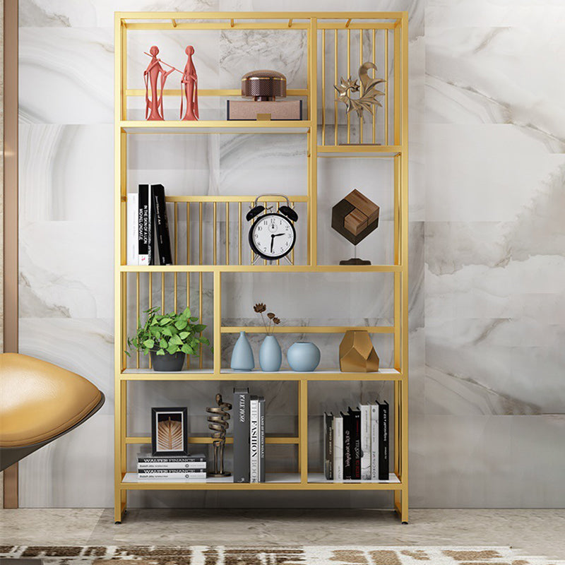 Metal and Wooden Shelf Bookcase Vertical Open Bookshelf with Shelves