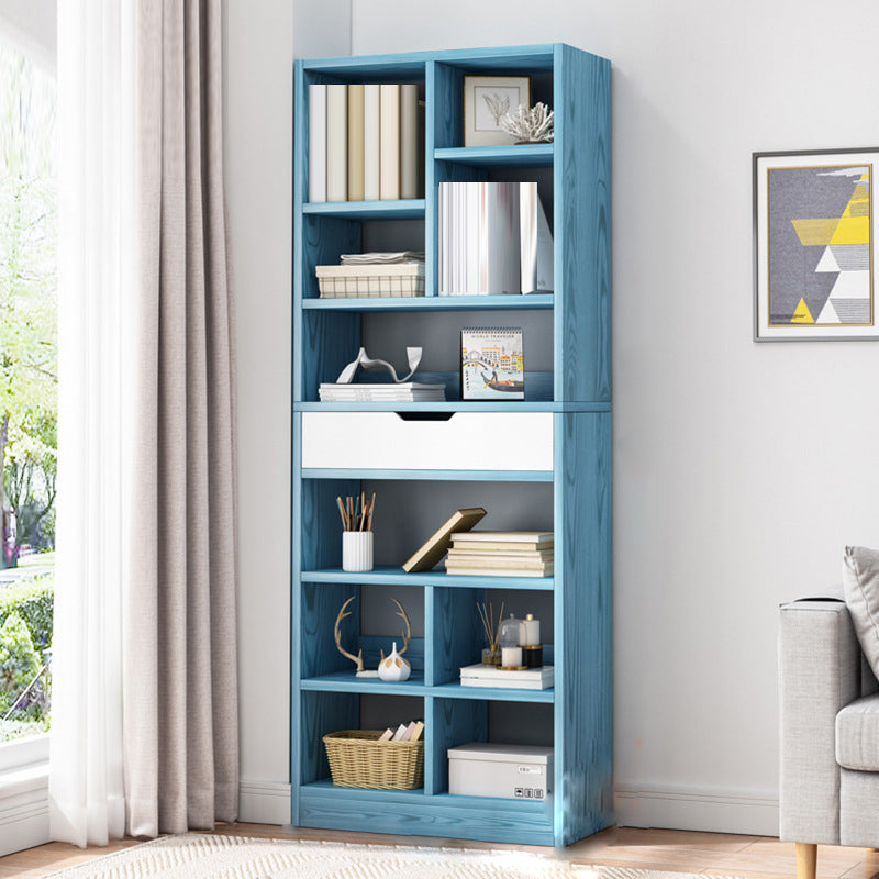 Standard Engineered Wood Bookshelf Contemporary Open Back Bookcase with Drawers