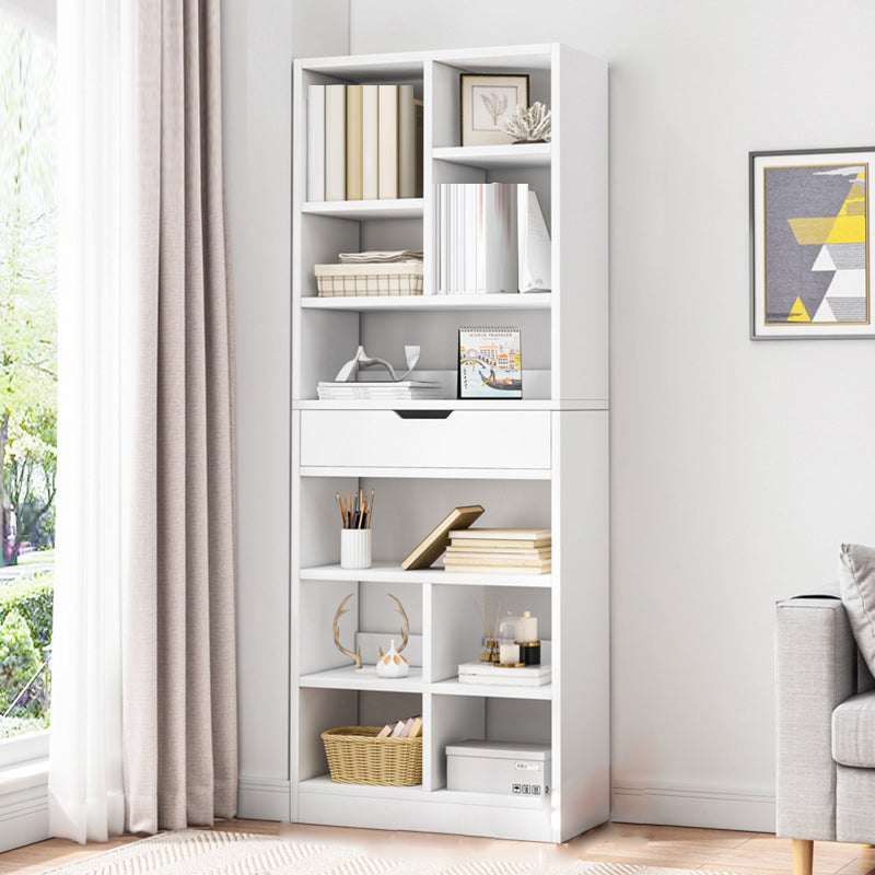 Standard Engineered Wood Bookshelf Contemporary Open Back Bookcase with Drawers