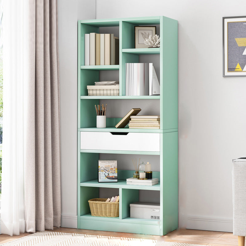 Standard Engineered Wood Bookshelf Contemporary Open Back Bookcase with Drawers