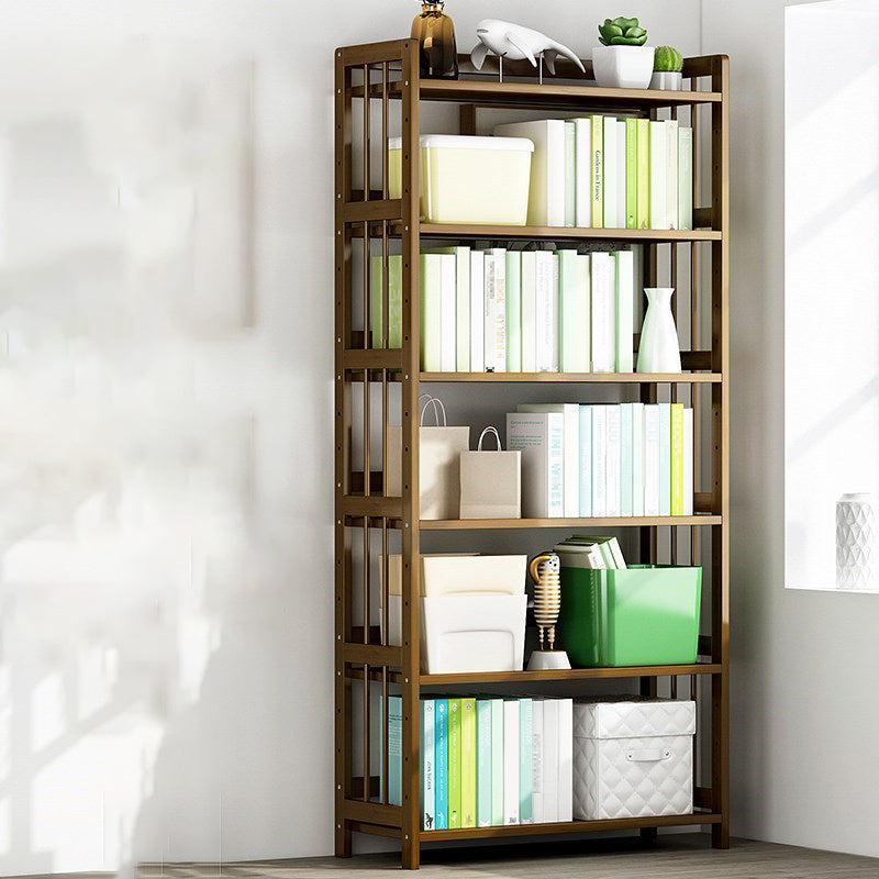 Standard Bamboo Shelf Bookcase Contemporary Brown Open Bookcase