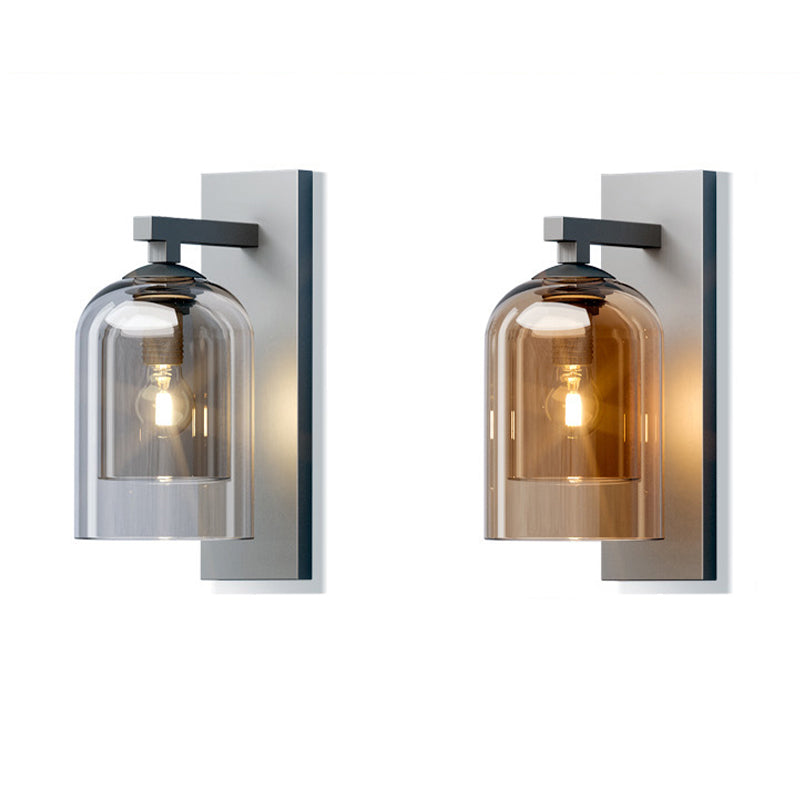 Single Modernism Silver Finish Wall Mounted Sconce Glass Shaded Wall Light