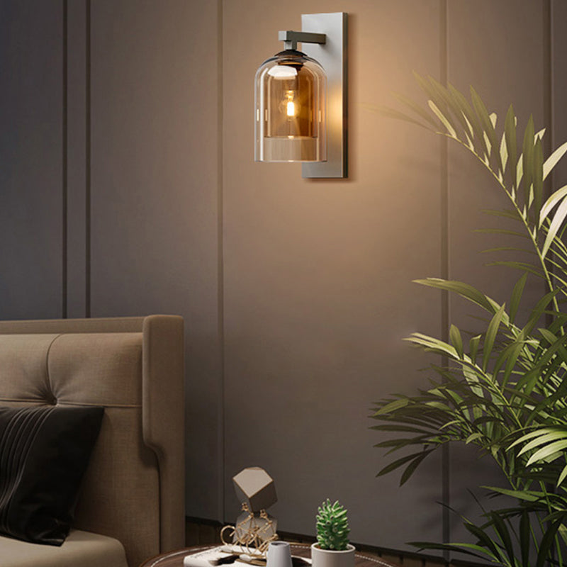 Single Modernism Silver Finish Wall Mounted Sconce Glass Shaded Wall Light