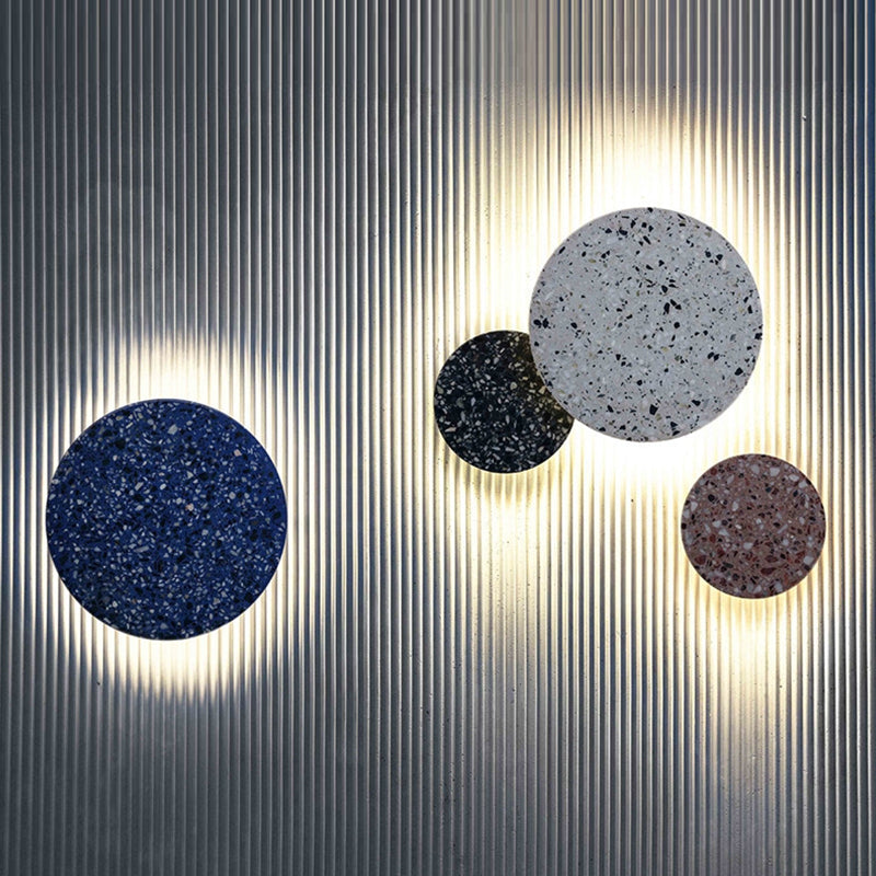 Modern Metal Wall Sconce Circle Shape Wall Light with Stone Shade for Bedroom