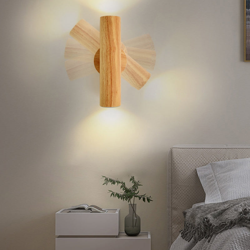 Single Modernism Brown/Beige Wall Mounted Sconce Wooden LED Wall Light
