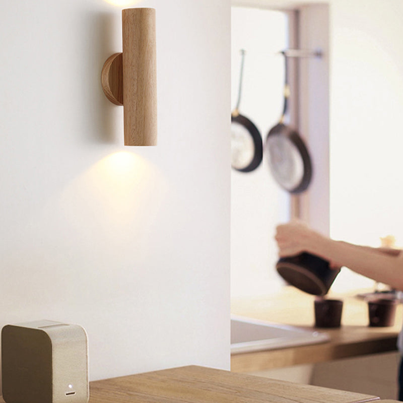 Single Modernism Brown/Beige Wall Mounted Sconce Wooden LED Wall Light