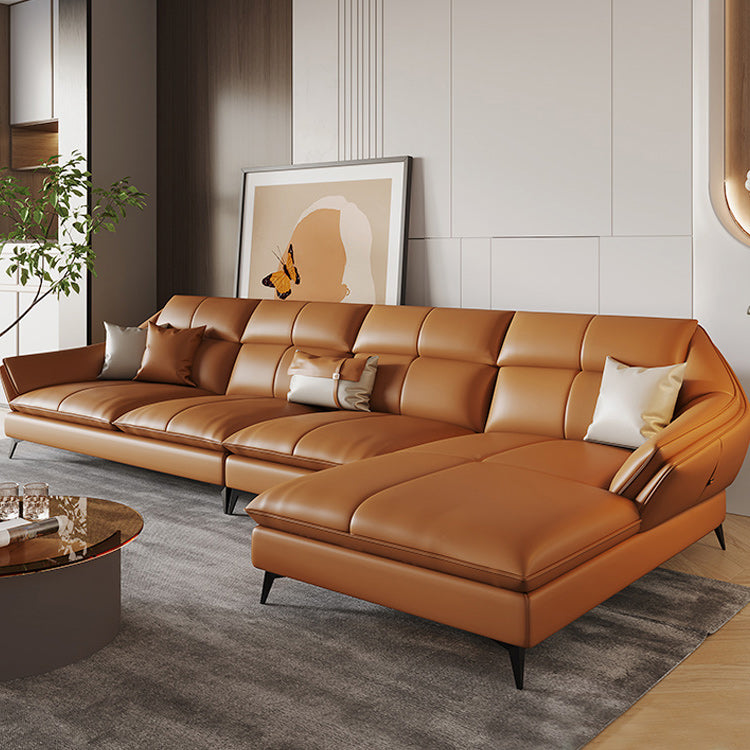 Contemporary Sectional Sofa Orange Genuine Leather Sectional