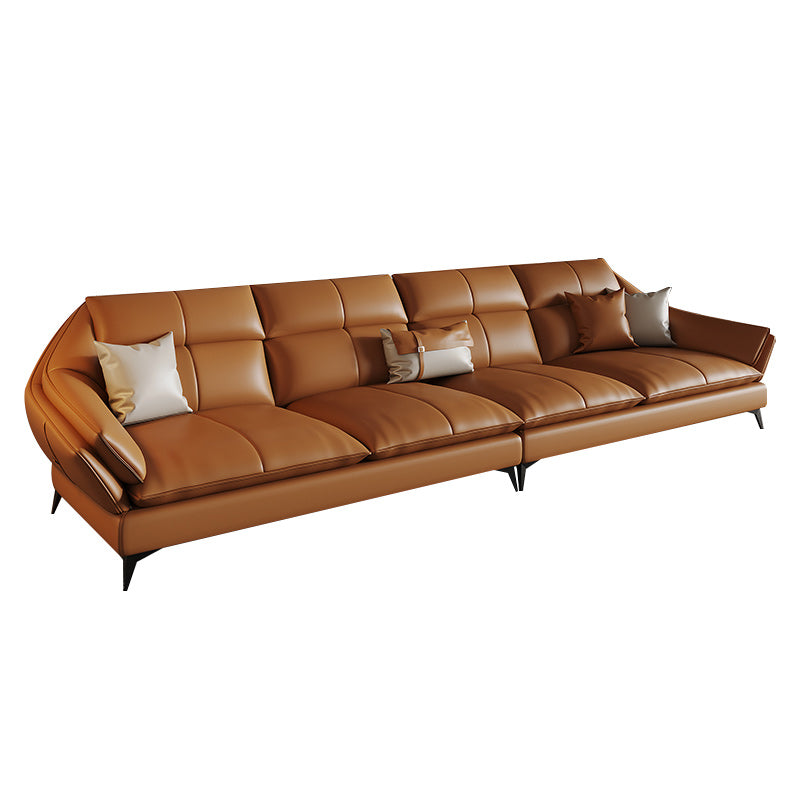 Contemporary Sectional Sofa Orange Genuine Leather Sectional