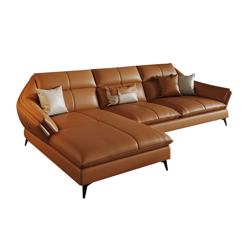 Contemporary Sectional Sofa Orange Genuine Leather Sectional